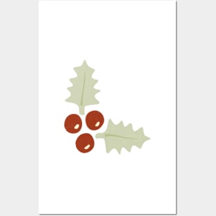 Mistletoe Holly Berries Christmas Plant Pattern Posters and Art